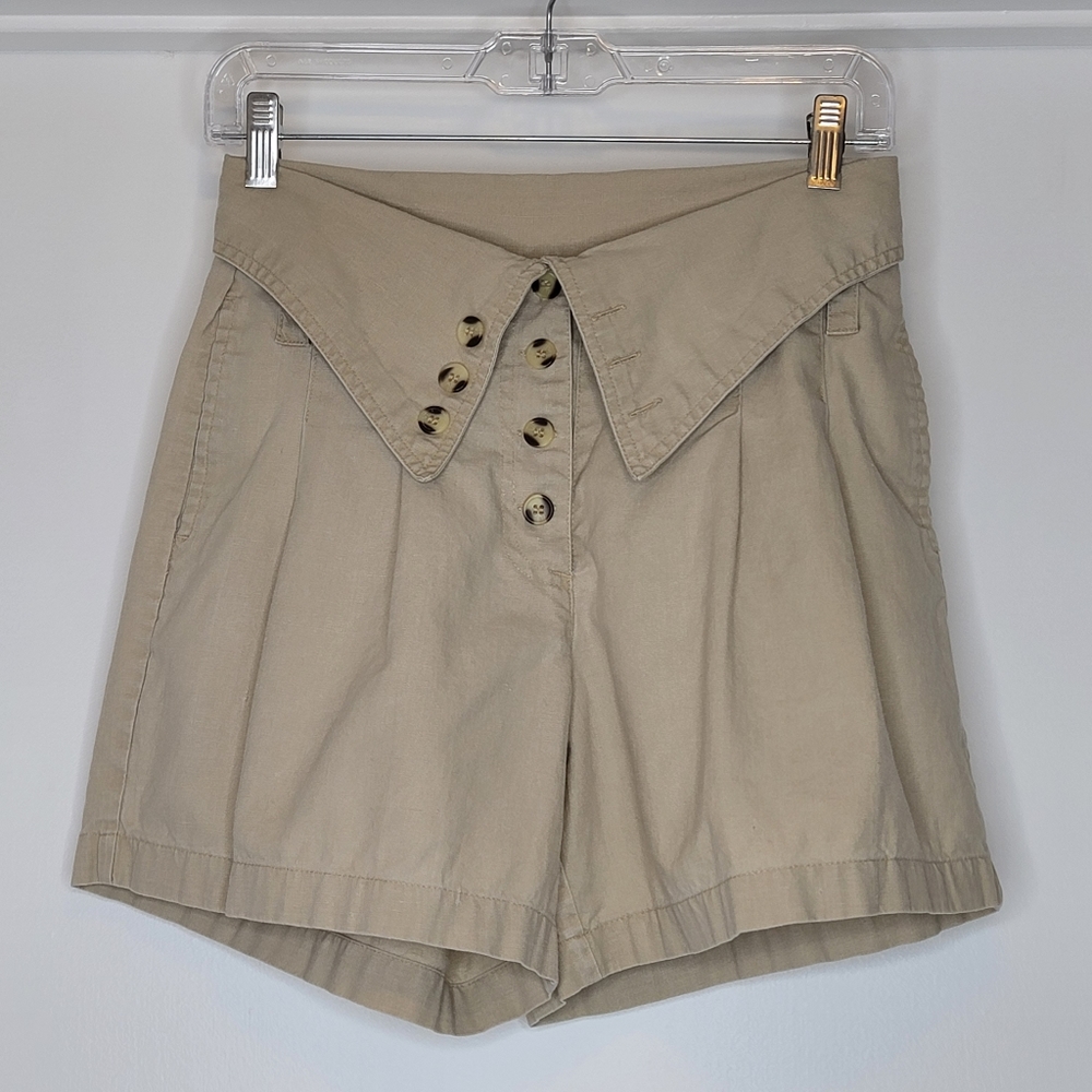 Vintage 90s fold down, button fly, khaki pleated shorts